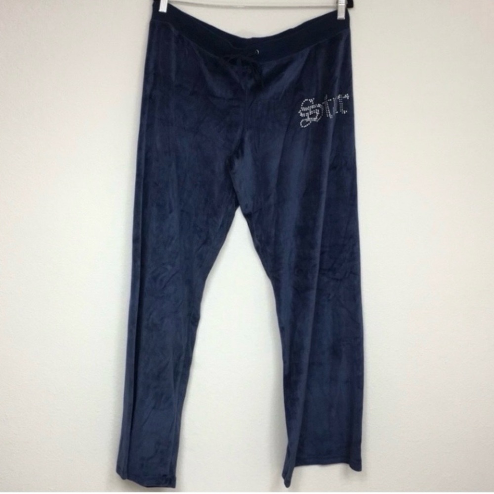NWT New Sweet Tart Women's Navy Wide Leg Velour Y2K Star Sequins Sweatpant XL